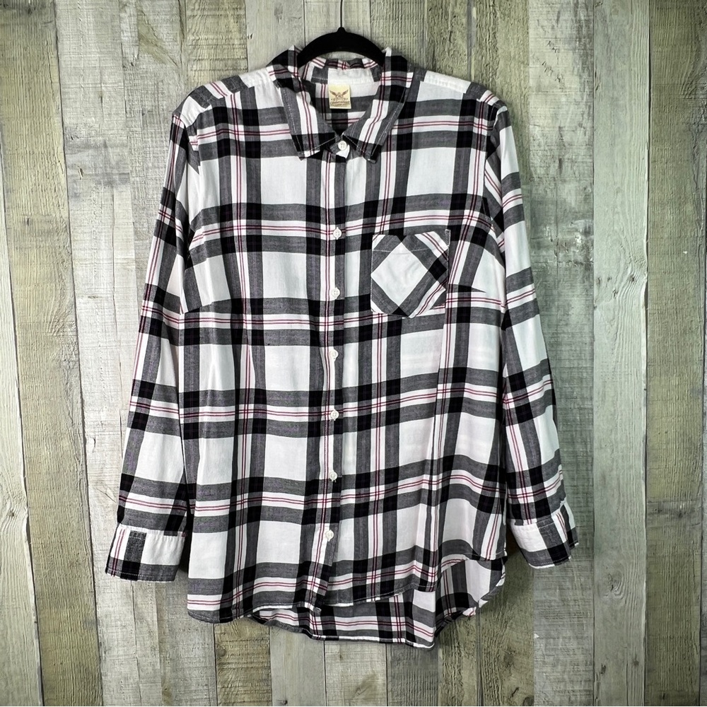 Faded Glory 2X (18W-20W) Flannel Plaid Long Sleeve Button Front Shirt w/Pockets